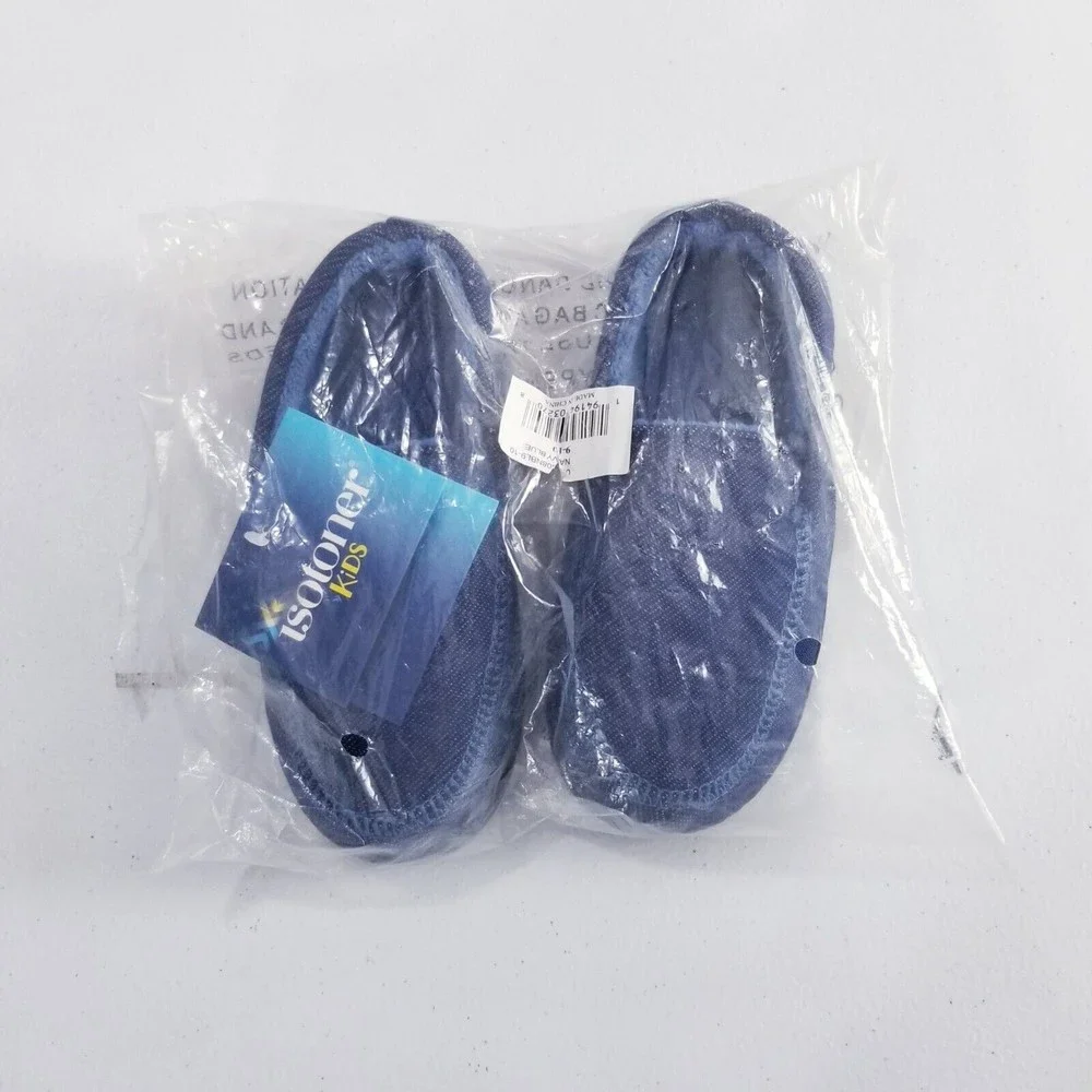 Isotoner Kids Chandler Moccasin Slippers Size 9-10 Navy Blue NEW Boys